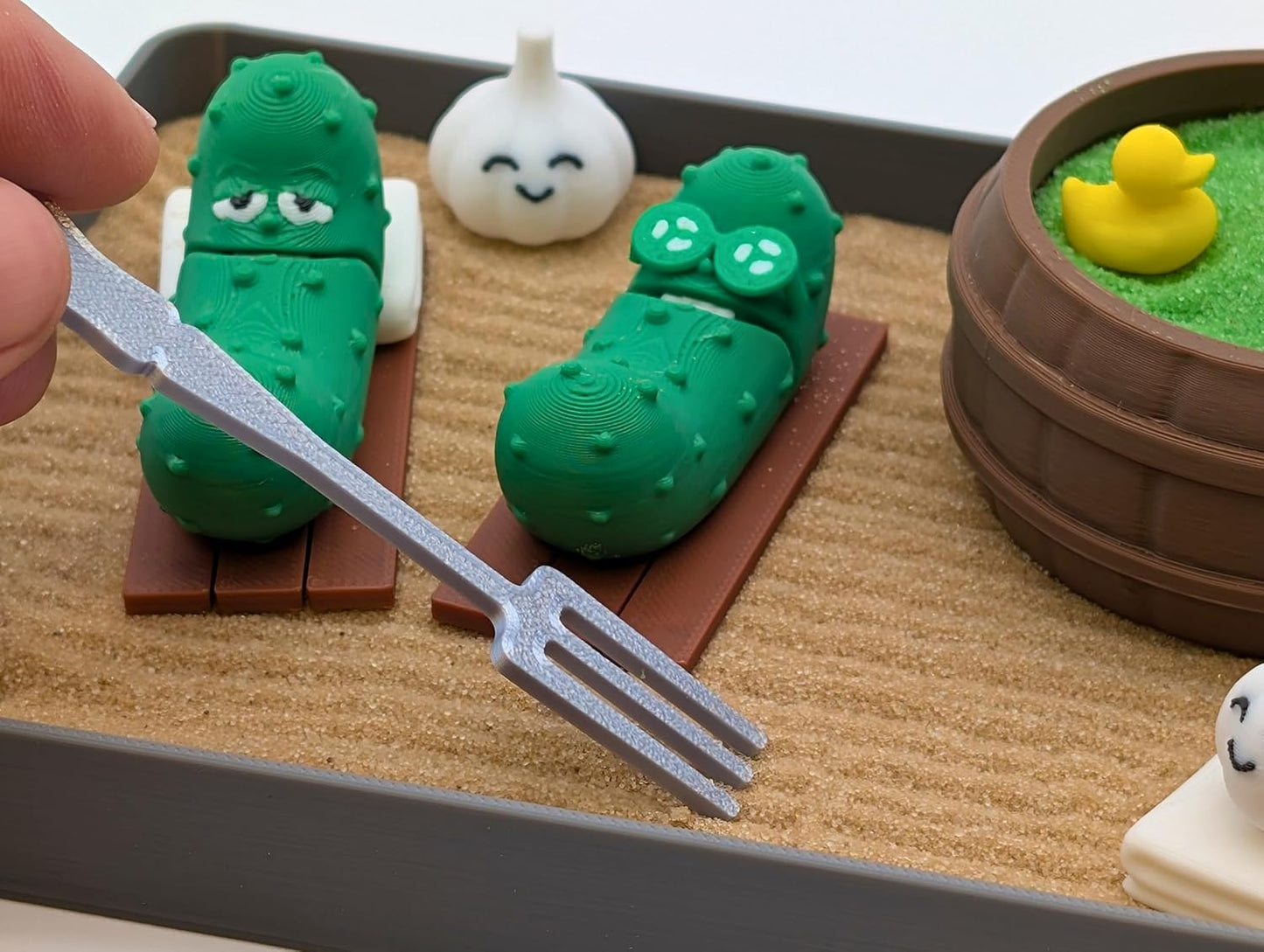 Pickle Zen Garden - Miniature Desktop Decor Kit, Novelty Gag Toy, Stress Relief Gift with Sand, Rake & Pickle Figurines, Funny Mini Conversation Starter