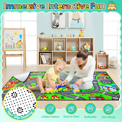 Road Car Rug,City Road Rug for Kids,4x6 Ft Kids Floor Play mat,and Car Carpet Play Mat with Realistic Colors – Perfect for Children and Non-Slip for Classroom,Playroom and Bedroom