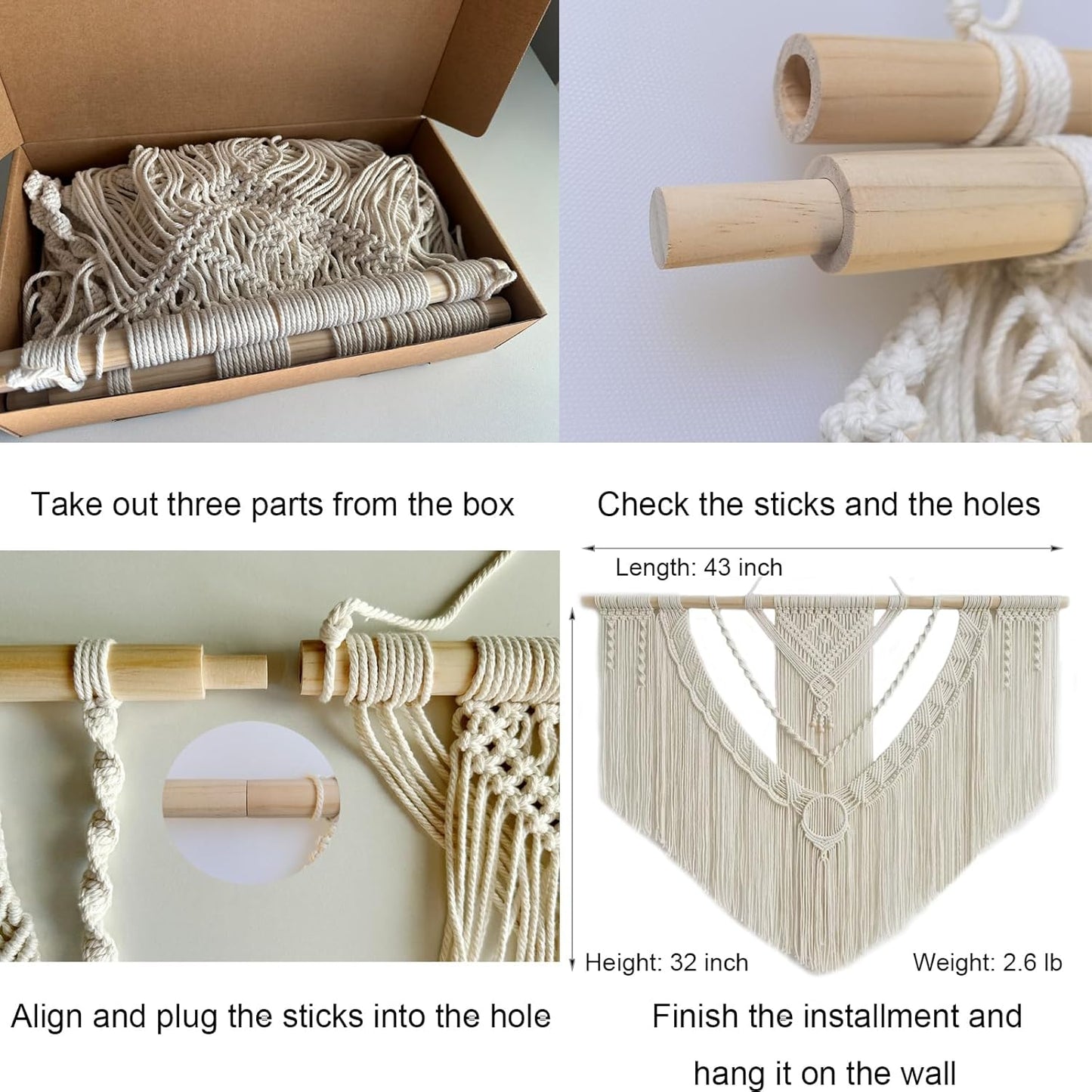 Achart Macrame Wall Hanging Large- Boho Wall Decor- large wall art- Wall Decor Living Room- Macrame Tapestry Boho Decor for Bedroom (Beige-O)