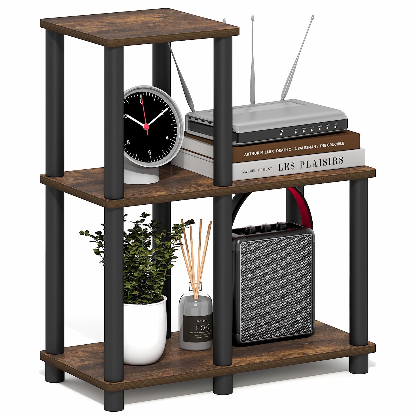 Furinno Turn-N-Tube Storage Shelves, 3-Tier Ladder Book Shelf with Open Frame Design, 3-Cube