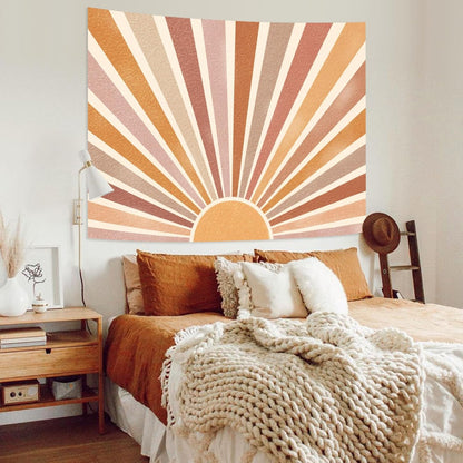 Kanuyee Retro Burning Sun Tapestry Wall Hanging, Vintage 70s Abstract Geometric Sunrise Tapestries for Bedroom Living Room Backdrop 44×60 inch