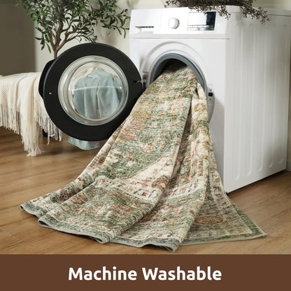 AMOAMI-Area Rug 6X9 Rugs for Living Room-Vintage Soft Green Rugs for Bedroom-Non Slip Carpet-Machine Washable Rug for Dining Room Living Room Bedroom Office Under Table