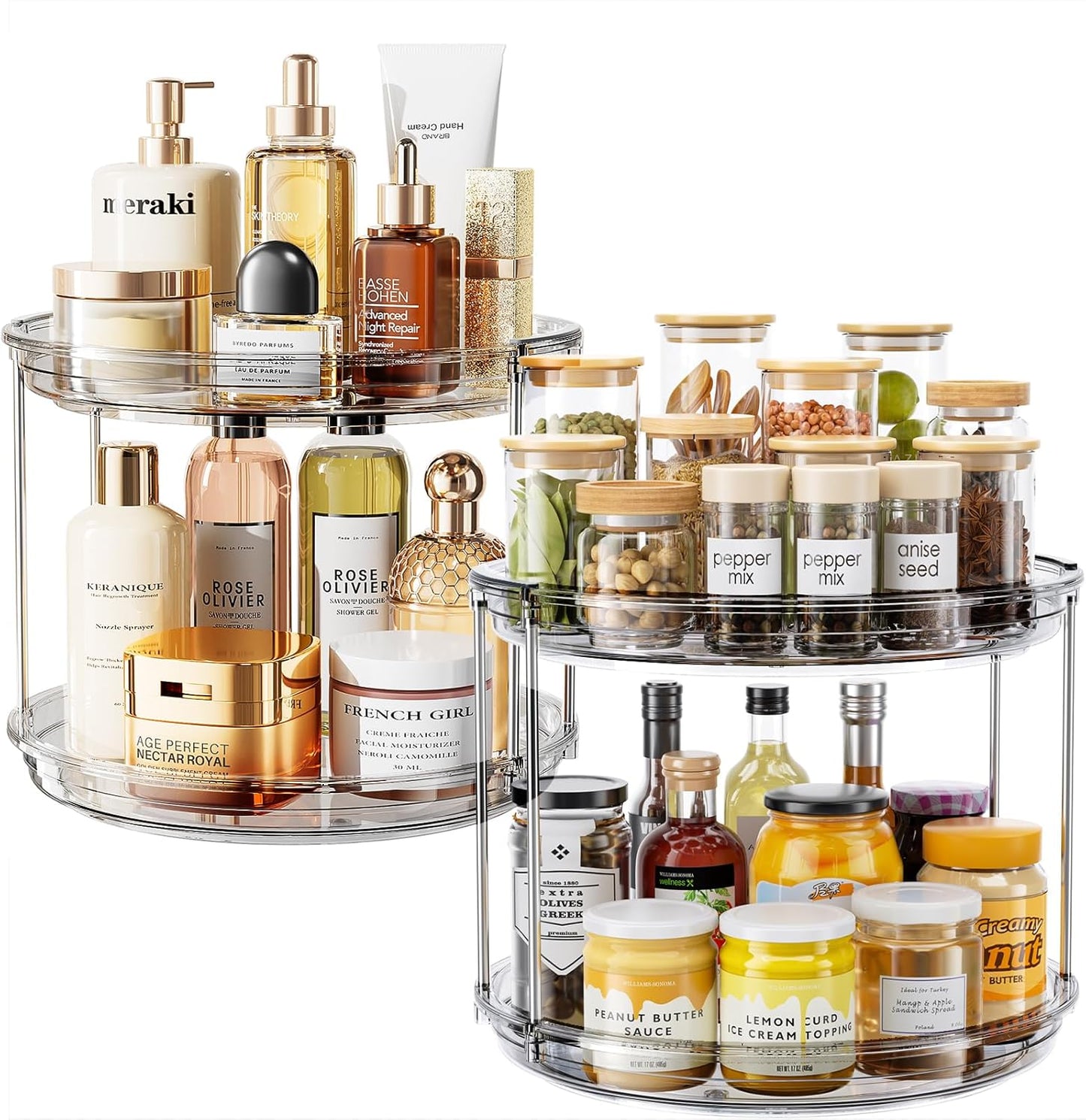 LAMU 2 Pack 2 Tier Lazy Susan Turntable Organizer 10.6'' Rotating Spice Rack Organization for Cabinet, Kitchen, Pantry, Countertop, Bathroom, Vanity, Medicine Cabinet Organizer, Grey