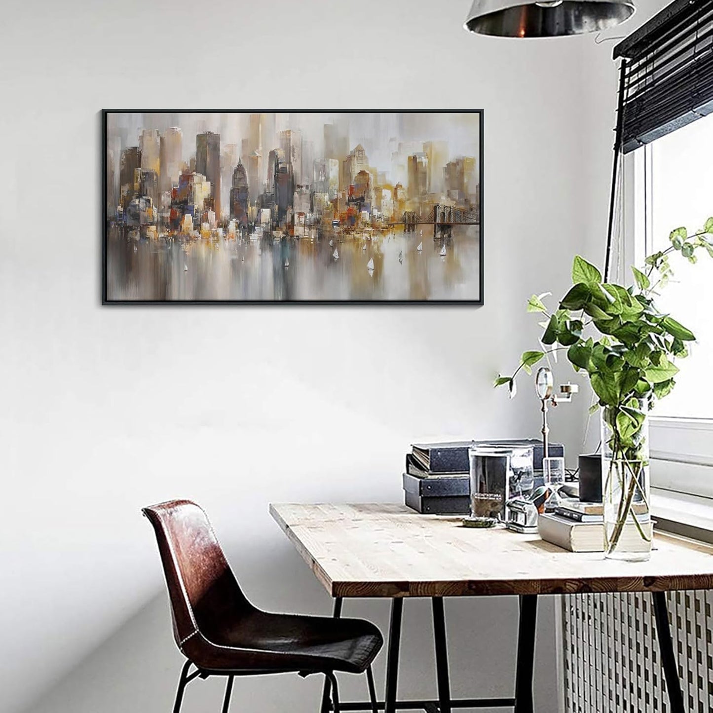 New York City Wall Art -Framed Modern Abstract Wall Art for Living Room, Office & Bedroom Cityscape & Paintings for Bedroom brooklyn bridge Pictures Wall Decor Chicago Artwork for Walls 20×40IN