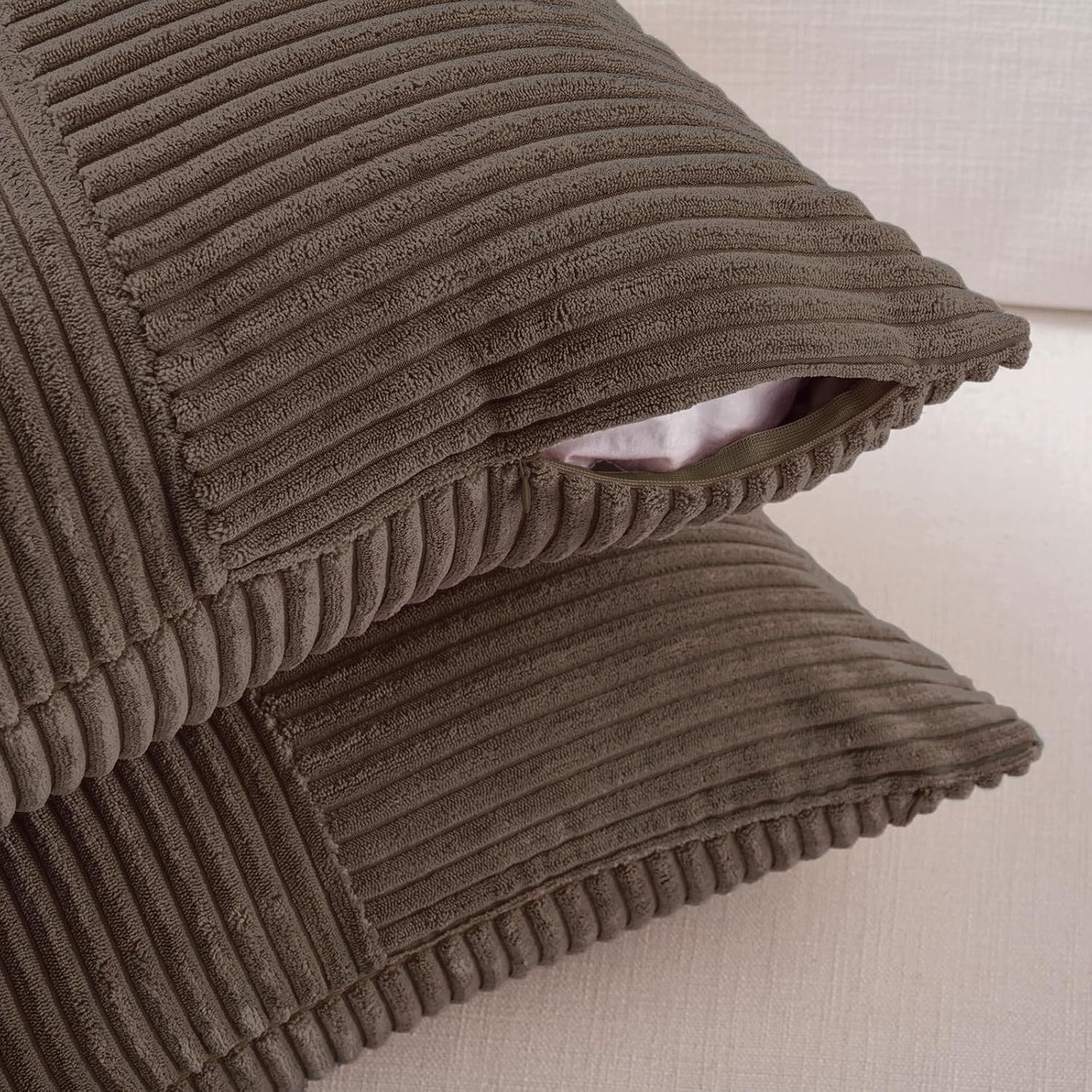 Fancy Homi 2 Packs Dark Brown Long Lumbar Decorative Throw Pillow Covers 12x24 Inch for Couch Bed Sofa, Rustic Farmhouse Boho Home Decor, Soft Striped Corduroy Rectangle Accent Cushion Case 30x60 cm