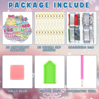 Tondiamo 20 Pcs Christmas Diamond Painting Keychain Kits 5D DIY Diamond Art Pendants Double Sided Hanging Key Chains for Christmas Party Decoration DIY(Macaron)