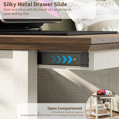 Rresyet Sliding Side Table with Charging Station & 2-Tier Storage,Farmhouse End Table, Wooden Nightstand for Bedroom & Living Room,White