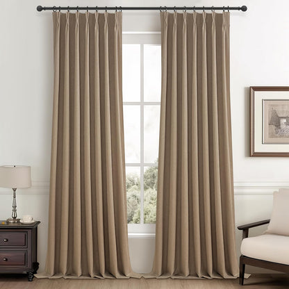 Primitive Curtain 108 Inch Long 2 Panels Burg,Chocolate Rust Brown Pinch Pleated Linen Blended 9 ft Floor Length to Ceiling Traverse Curtains for Living Room Blackout Drapes Sun Blocking Window