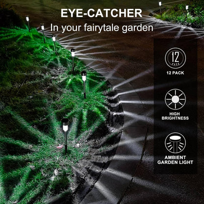 Solar Lights Outdoor Waterproof, Stainless Steel LED Landscape Lighting, Solar Garden Lights Solar Powered, Outdoor Solar Lights for Yard, Pathway, Walkway, Patio , Lawn - 12 Pack ( Cold White )