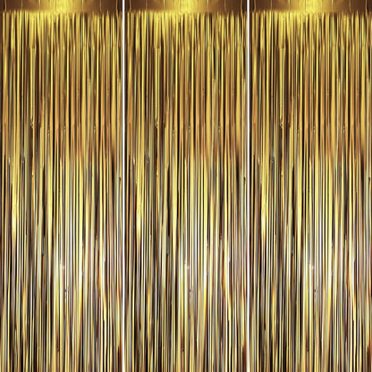 3 Pack 3.3 x 8.2 ft Matte Gold Foil Fringe Backdrop Curtains, Tinsel Streamers Party Decorations, Fringe Backdrop, Door Shimmer for Graduation, New Years Eve, Birthday Party