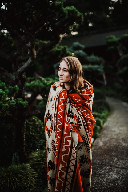 Inca Aztec Throw, Queen, King Blanket | Southwest Indian Navajo Boho Style | Native Cover for Camping, Bedding, Couch, Vanlife | Faux Alpaca, Lightweight, Hypoallergenic (Inti Red, Queen)