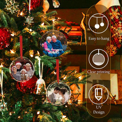 2025 Personalized Family Christmas Ornament, Custom Crystal Glass Keepsake with Photo & Name Christmas or Birthday Gift for Dad, Husband, Grandpa