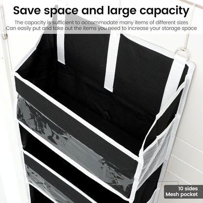 Over the Door Organizer with 5 Large Pockets and 10 Side Mesh Pockets Visible Closet Hanging Organizer Large Capacity Behind Door Storage Organizer for Home Office Bathroom Bedroom