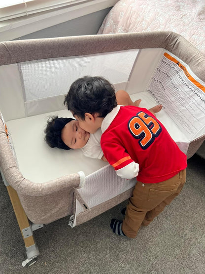 HARPPA Cuddly Bassinet, 3 in 1 Baby Bassinet Bedside Sleeper, Bedside Crib with Mattress and Wheels, Breathable Mesh, 5 Height Adjustable, Anchor Strap (Wood Grain, Khaki)