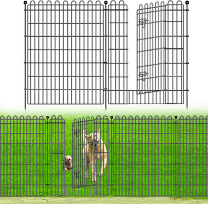 8 Panels No Dig Decorative Garden Fence with Gate for Yard, 48 in(H) X 21 ft(L) Animal Barrier Fencing for Outdoor Dog, Metal Portable Garden Fences for Borders, Pets, Landscape, Temporary Fence