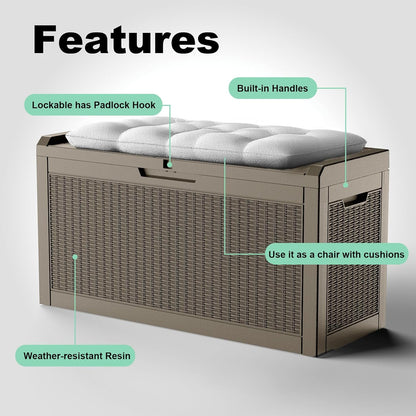 Vixzen 60 Gallon Outdoor Deck Box,Lockable Resin Waterproof Storage Box,UV Resistant,Weather Resistance,Outside Storage Bin for Gardening Tools,Pool Supplies,Gray