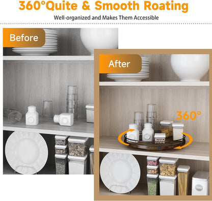 Farmhouse Oak 12" Lazy Susan Turntable Organizer for Cabinet, Round Wooden Lazy Susan Organization and Storage for Dining Table, Pantry, Kitchen, Countertop, Cupboard,Home Decor, Walnut Wood