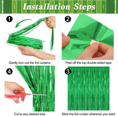 12 Pack Party Decorations, 3.28 FT x 7.05 FT Green Streamer, Metallic Birthday Backdrop Foil Fringe Curtains Green Tinsel, Party Supplies Photo Booth Props Door Wall Indoor Decor