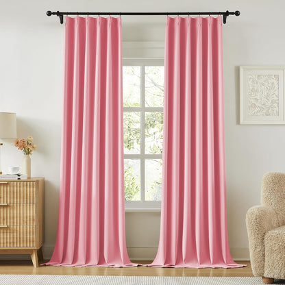 KangBang Pink Long Curtains 120 Inches Long, Pinch Pleat Blackout Curtains for Living Room Soundproof Sliding Door Aesthetic Window Panels for Traverse Rod with Hooks,2 PCs,40Wx120L