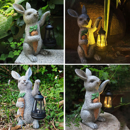 Garden Statues Rabbit Solar Lantern Outdoor Handmade Resin Statue Bunny with Cute Carrot for Patio, Yard,Mother's Day Gift Ideas (rabbit1)