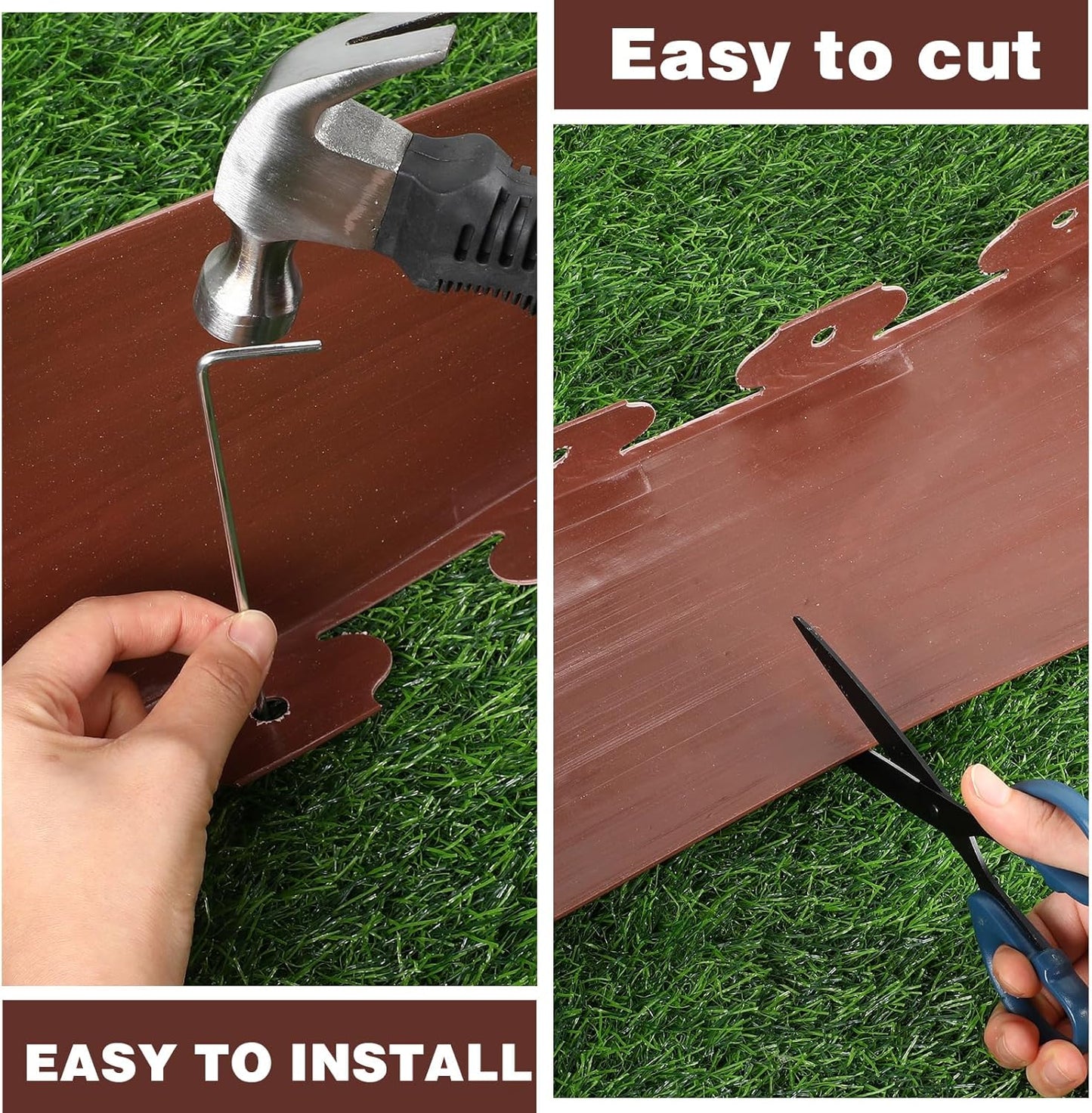 6 Inch Tall 33 ft Length Landscape Plastic Edging Kit with Hammer Spikes Plastic Garden Flower Bed Edging Landscape Border for Gardens Border Grass Yard Lawn (Brown)