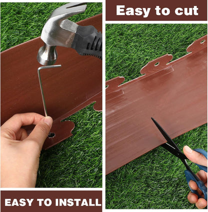 6 Inch Tall 33 ft Length Landscape Plastic Edging Kit with Hammer Spikes Plastic Garden Flower Bed Edging Landscape Border for Gardens Border Grass Yard Lawn (Brown)