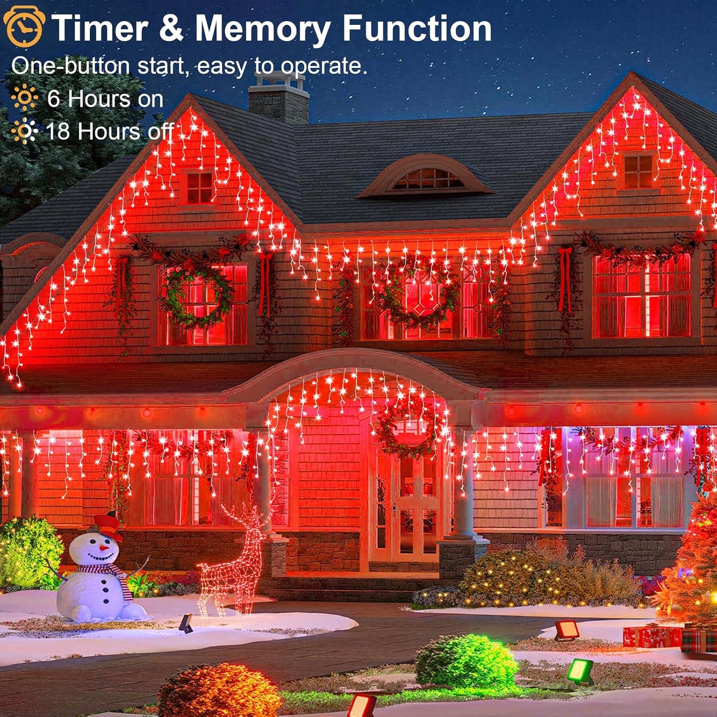 Icicle Lights for Outside, 33ft 400 LED Icicle Christmas Lights Outdoor with 75 Drops 8 Modes, Waterproof Red Christmas Light for House Plug in for Indoor Party Holiday Halloween Decorations