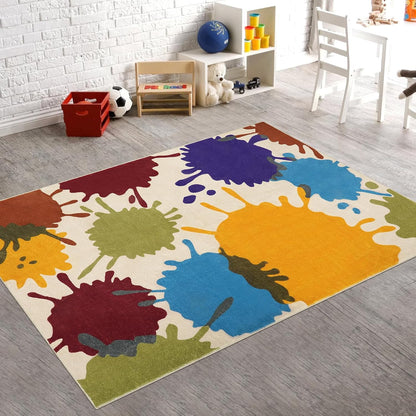 STARUIA Art Bedroom Rug, 4'x6' Machine Washable Kids Rug for Playroom, Paint Splash Rainbow Area Rugs for Classroom, Soft Colorful Living Room Rugs Throw Play Mat for Nursery Office Preschool
