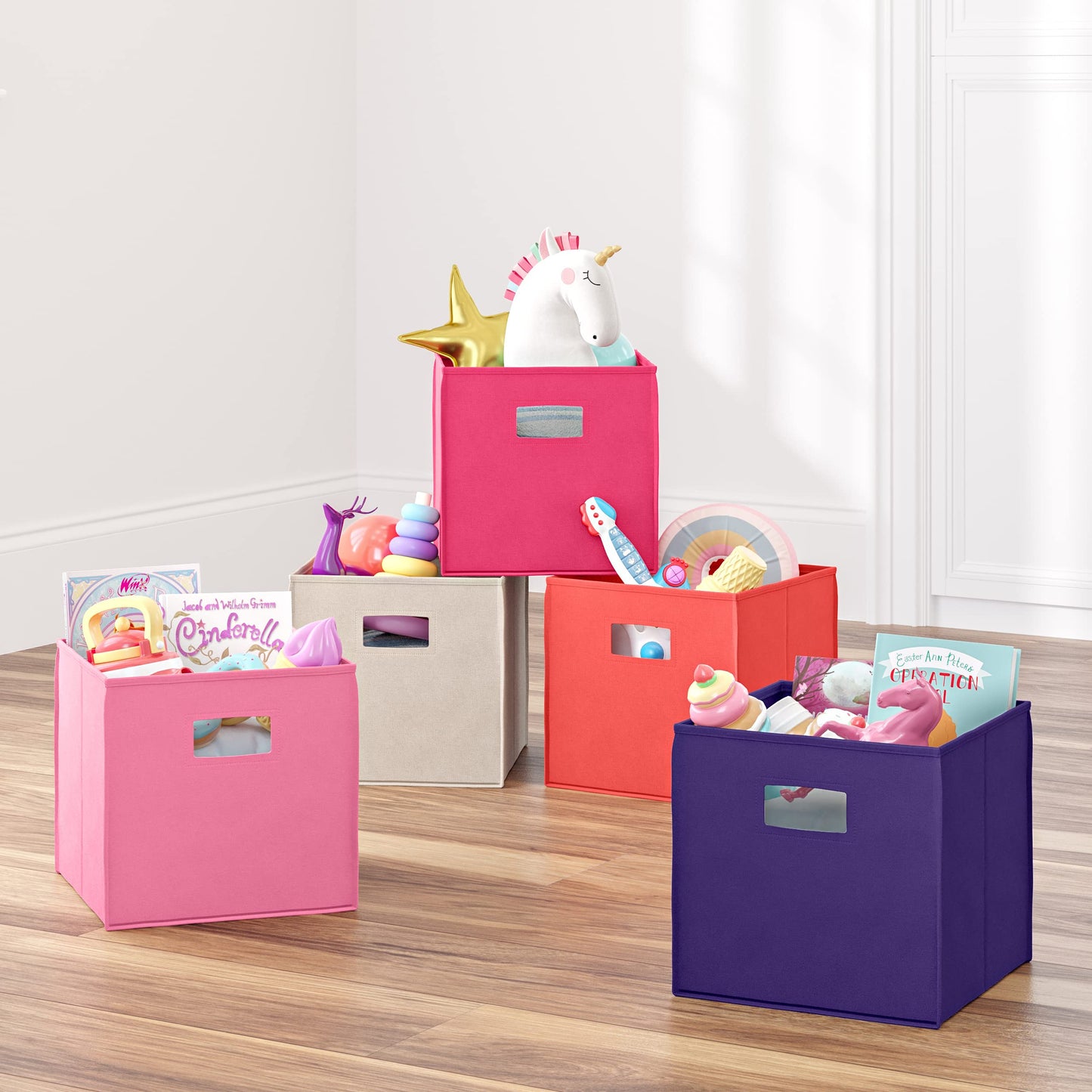 RiverRidge Folding Storage Bins - 2-pack of 10in Tall Dark Purple Cubes