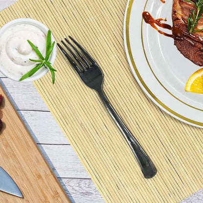 ANDSTAR Set of 12 Pcs Bamboo Placemats - Natural & Brown & Black, Anti-Slip, Heat-Resistant, Washable Table Mats for Dining and Kitchen