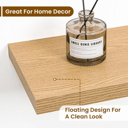 Fun Memories 55 Inch Fireplace Mantel Shelf -Long Floating Shelves, Deep Wall Mounted Farmhouse Display Shelves with Invisible Heavy Duty Metal Bracket, Oak, 2 Pack