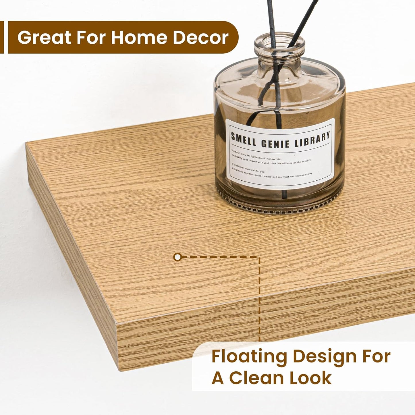 Fun Memories 24 Inch Floating Shelves for Wall, 9 Inch Deep Oak Rustic Wood Wall Mounted Shelves for Bathroom, Kitchen, Living Room, Set of 2