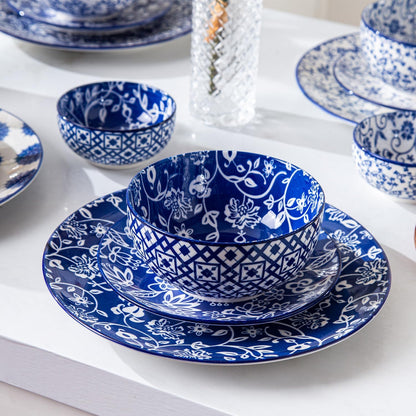 Ceramic Dessert Bowls Set - 11 Oz Small Ice Cream Bowl for kitchen - 4.7 Inch Porcelain Cereal Bowl for Fruits, Salad, Side Dishes, Ramen - Microwave Dishwasher Safe - Set of 6 - Vintage Blue