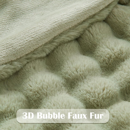 NEWCOSPLAY Faux Fur Throw Blanket Sage Green Bubble Blanket Thick Warm Soft for Couch Sofa Bed 550GSM (Sage Green, Throw(50"x60"))