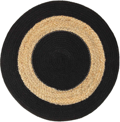 REDEARTH · Cylindrical Pouf Foot Stool Ottoman - Jute Braided Pouffe Poof Accent Sitting Footrest for The Living Room, Bedroom, Nursery, Patio, Lounge & Other Rooms (14.5”x14.5”x16”; Black Natural)