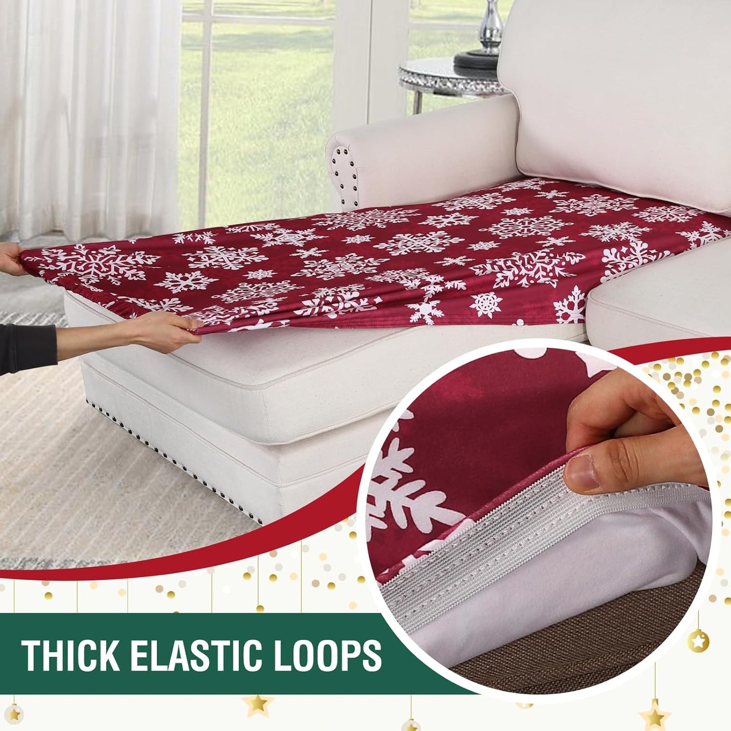 H.VERSAILTEX Christmas Sofa Slipcover Fleece Stretch Chaise Cover Sectional Couch Covers for L Shaped Sofa Both Left/Right Snowflakes Sofa Cover for Christmas (1 Piece Chaise Cover, Snowflakes)