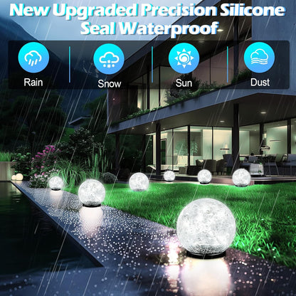 Garden Solar Ball Lights Outdoor Waterproof, 30 LED Cracked Glass Globe Solar Power Ground Lights for Path Yard Patio Lawn, Christmas Decoration Landscape White(2 Pack 3.9'')