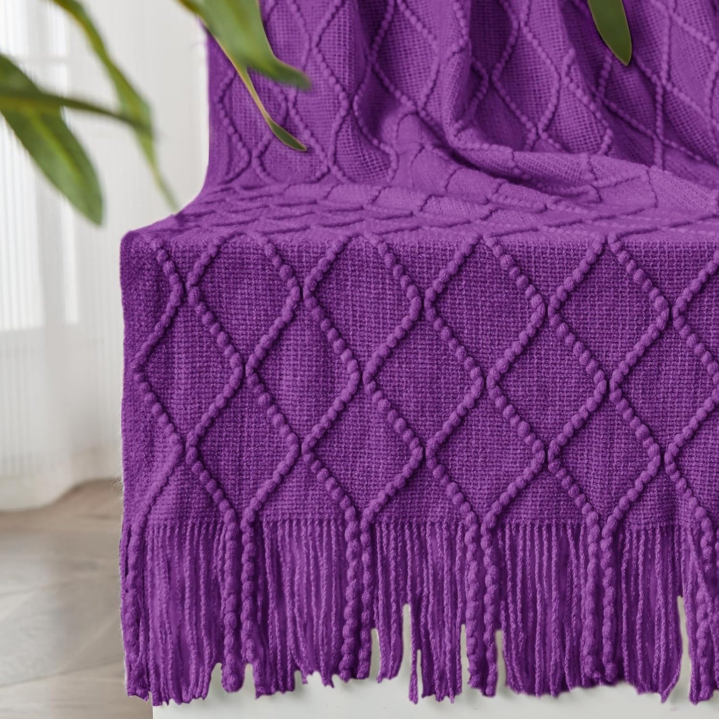 inhand Valentine's Day Gifts Throw Blanket Purple for Couch, Soft Living Room Home Decor Twin Size Knitted Blanket, Outdoor Lightweight Breathable Summer Blanket, Farmhouse Woven Decorative, 60"x80"