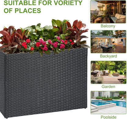 LEWIS&WAYNE Large Rectangular Block Planter Box Handmade Wicker Tall Planters for Outdoor Plants with Removable Liners Modern Planter for Indoor Outdoor Patio Deck - Black, 38''x11''x30''