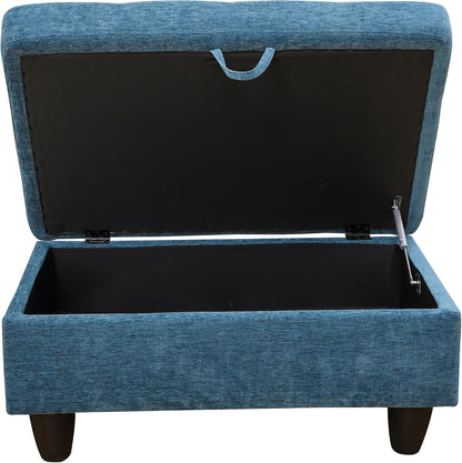Ottoman Rectangular Storage Ottoman Bench, Flannel Footrest Stool Footstool with Lid for Living Room, Bedroom, Entryway, Blue, 34"x22.8"x17.5"