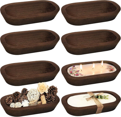 Royxen 8 Pack Wood Dough Bowl, Wooden Dough Bowls Paulownia, Rustic Bowl Vintage, Bowls for Candle (Brown, 9.7" x 6")