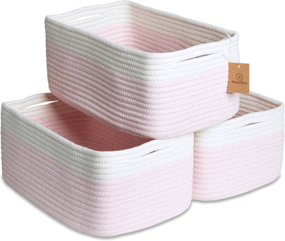 NaturalCozy 13.5”x8.5”x5.5” Rectangle Storage Baskets for Shelves 3 Pack | Cotton Rope Woven Small Baskets for Organizing | Small Storage Bins for Nursery, Bathroom, Closet, Shelf, Decorative