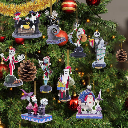 2025 Halloween Christmas Tree Decorations, 9PCS Acrylic Cute Night Before Xmas Pendants Hanging, 2D Flat Spooky Decor Indoor Home Party Gifts Ornaments, 10cm/3.93in