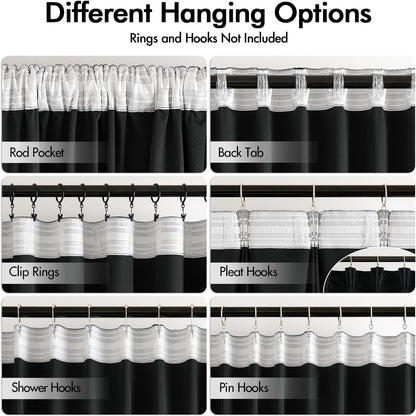 MIULEE Black Velvet Curtains 108 inches Long 2 Panels - Luxury Pinch Pleated Room Darkening Window Drapes for Bedroom Living Room Thermal Insulated Super Soft Blackout, Back Tab Rod Pocket