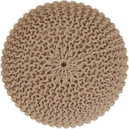 REDEARTH Round Pouf Ottoman - Hand Knitted Cable Boho Poof Home Décor Pouffe Circular Footrest for Living Room - Bedroom - Lounge - 100% Cotton (19.5"x19.5"x14") - Beige