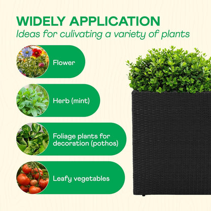 IDZO All Weather Wicker Planter Raised Garden Bed, 24 in Tall Round Rattan Flower Pots, Durable Self-Watering Indoor Outdoor Wicker Planters for Porch Patio Balcony