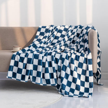 LOMAO Throw Blankets Flannel Blanket with Checkerboard Grid Pattern Soft Throw Blanket for Couch, Bed, Sofa Luxurious Warm and Cozy for All Seasons (Navy, 50"x60")