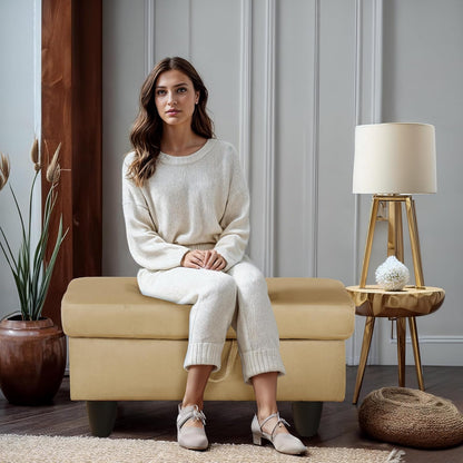 Ottoman Rectangular Storage Ottoman Bench, Flannel Footrest Stool Footstool with Lid for Living Room, Bedroom, Entryway, Light Brown, 28.5"x19"x17.5"