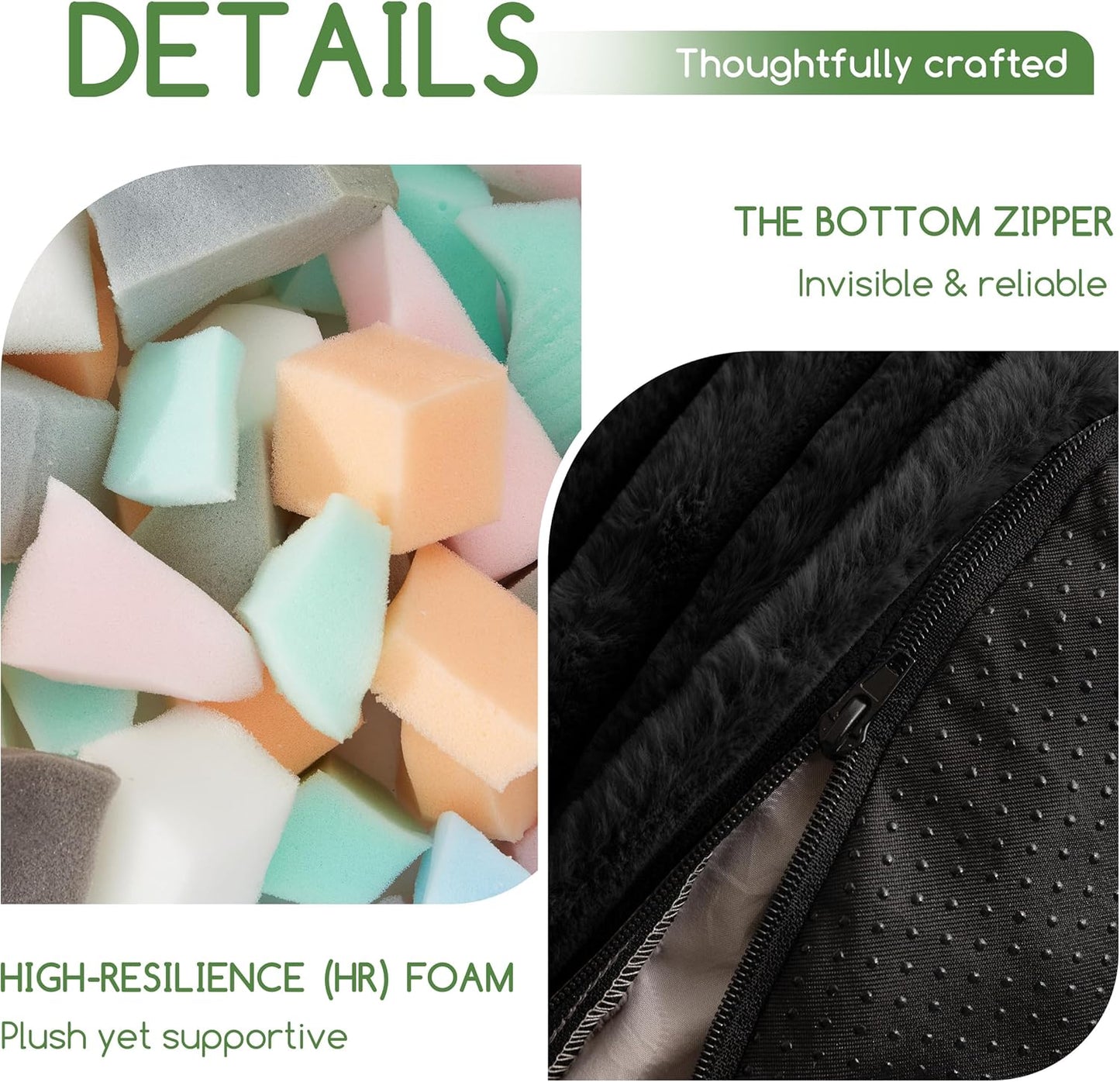 HIGOGOGO Round Stuffed Pouf Ottoman, Corduroy Poufs with High-Density Foam Filling, Furry and Fluffy Pouf Foot Stool Storage Ottoman, 20 X 15 Floor Poufs Foot Rest for Living Room, Black