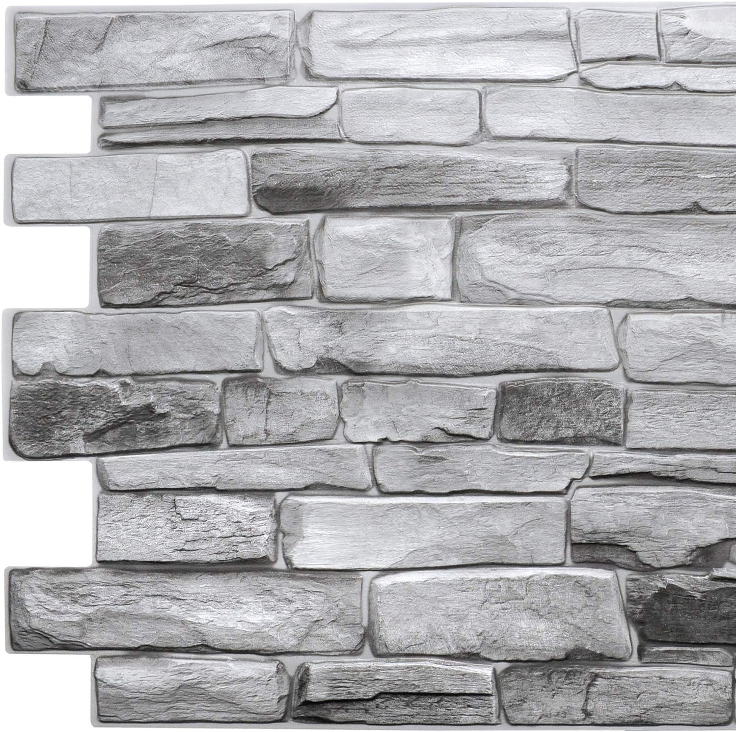 Dundee Deco GRAZPG7117-10 Grey Faux Stone PVC 3D Wall Panel, 3.2 ft X 1.6 ft (98cm X 50cm), Interior Design Wall Paneling Decor, 5.3 sq. ft. (0.49 sq. m) Each, Pack of 10